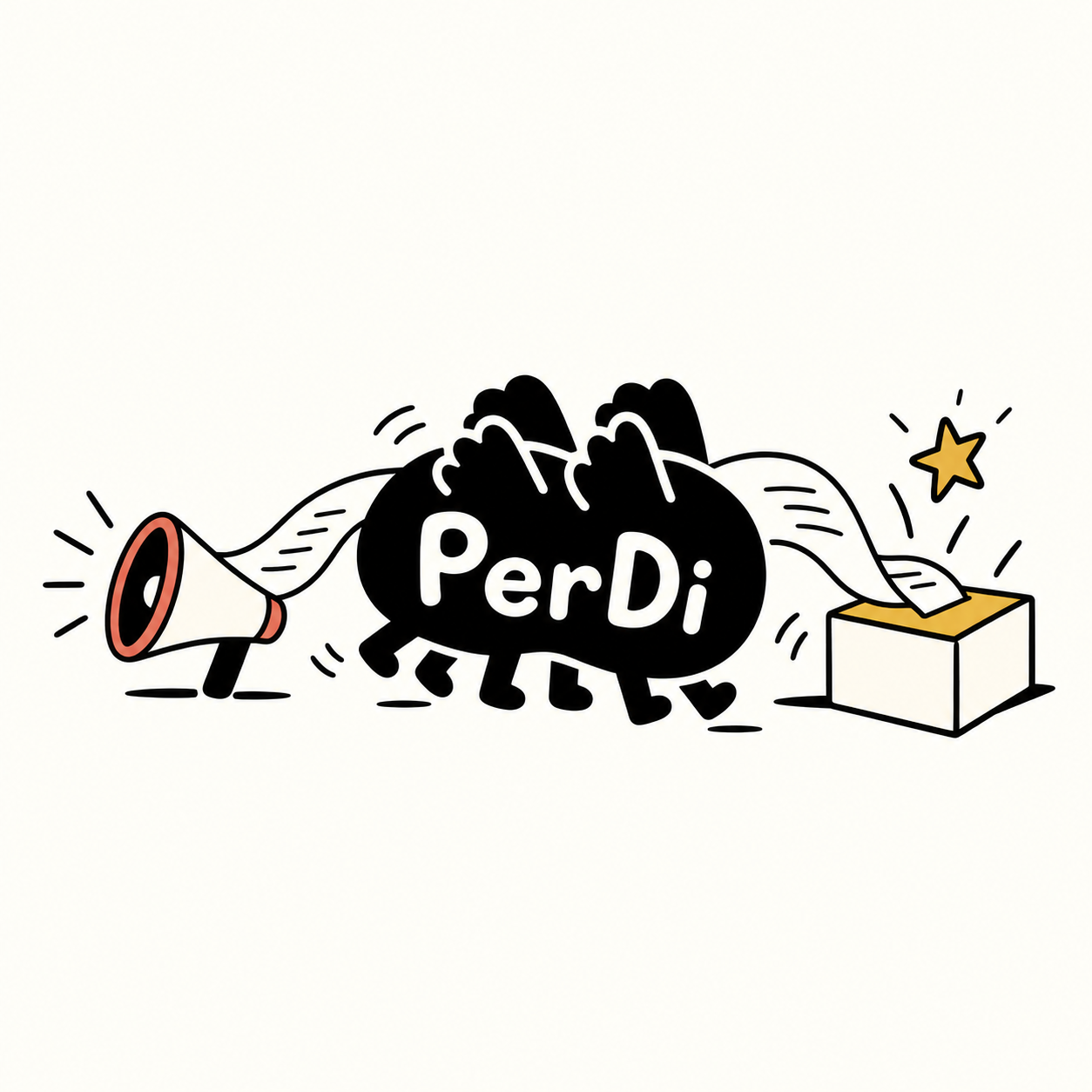 브랜드와 콘텐츠의 연결을 표현하는 퍼디 캐릭터 일러스트